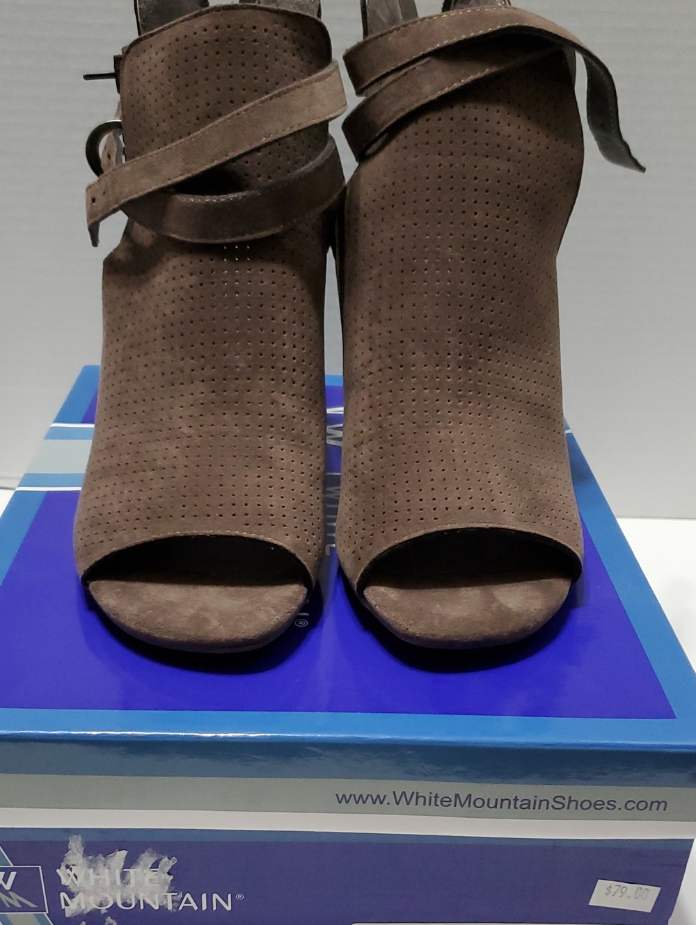 White Mountain Taupe Perforated Open-Toe Ankle Booties